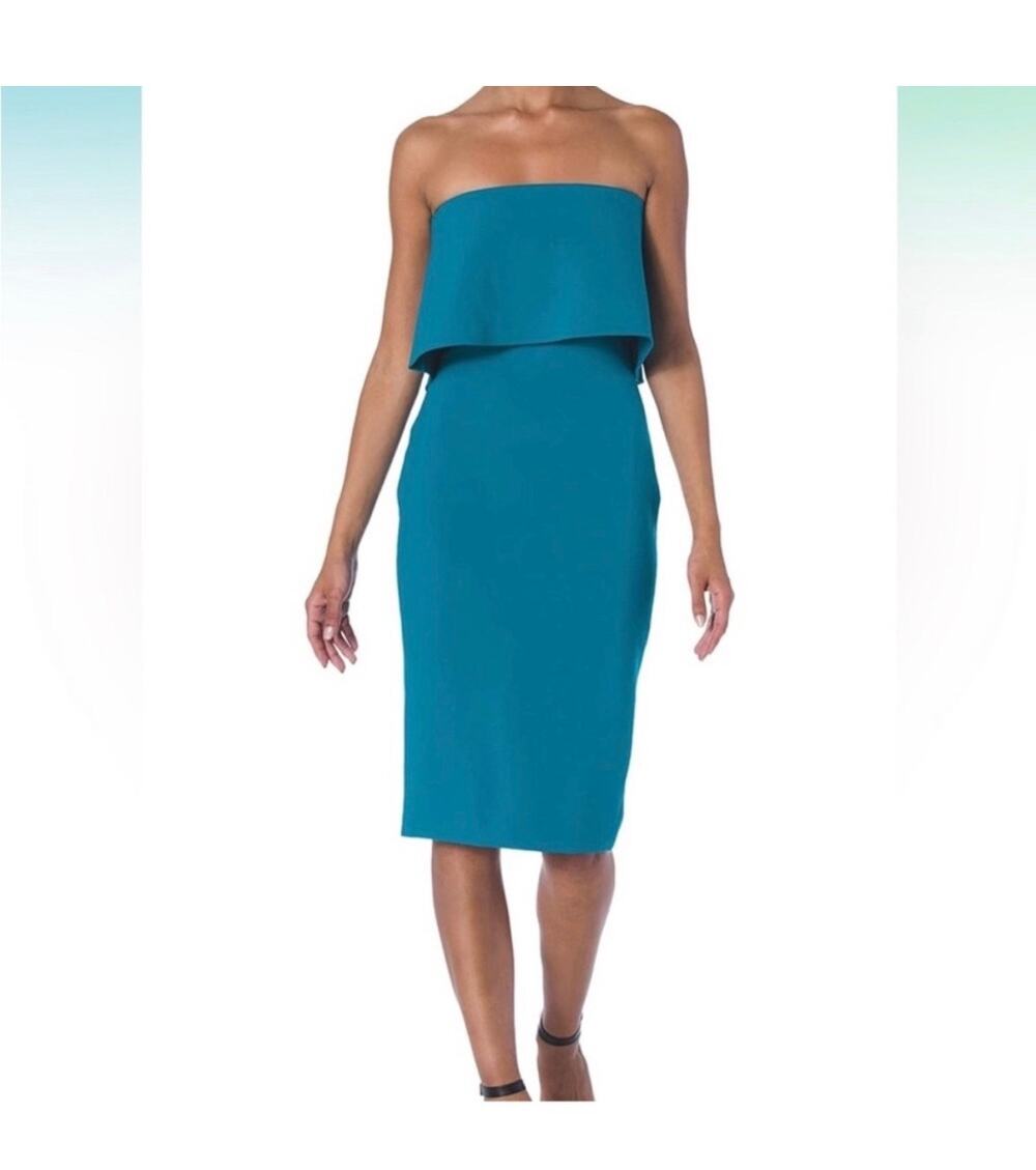 $178 Likely Driggs dress in teal size 4! Bodycon yet flattering!